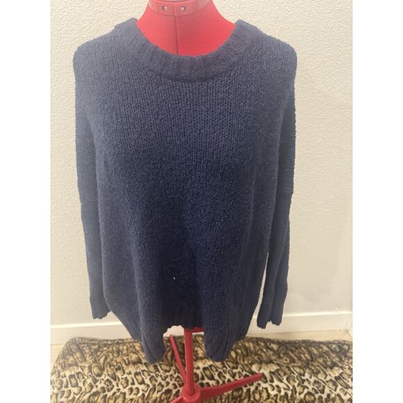 Navy Blue Pullover Sweater Cozy Knit Relaxed Fit - Picture 1 of 5